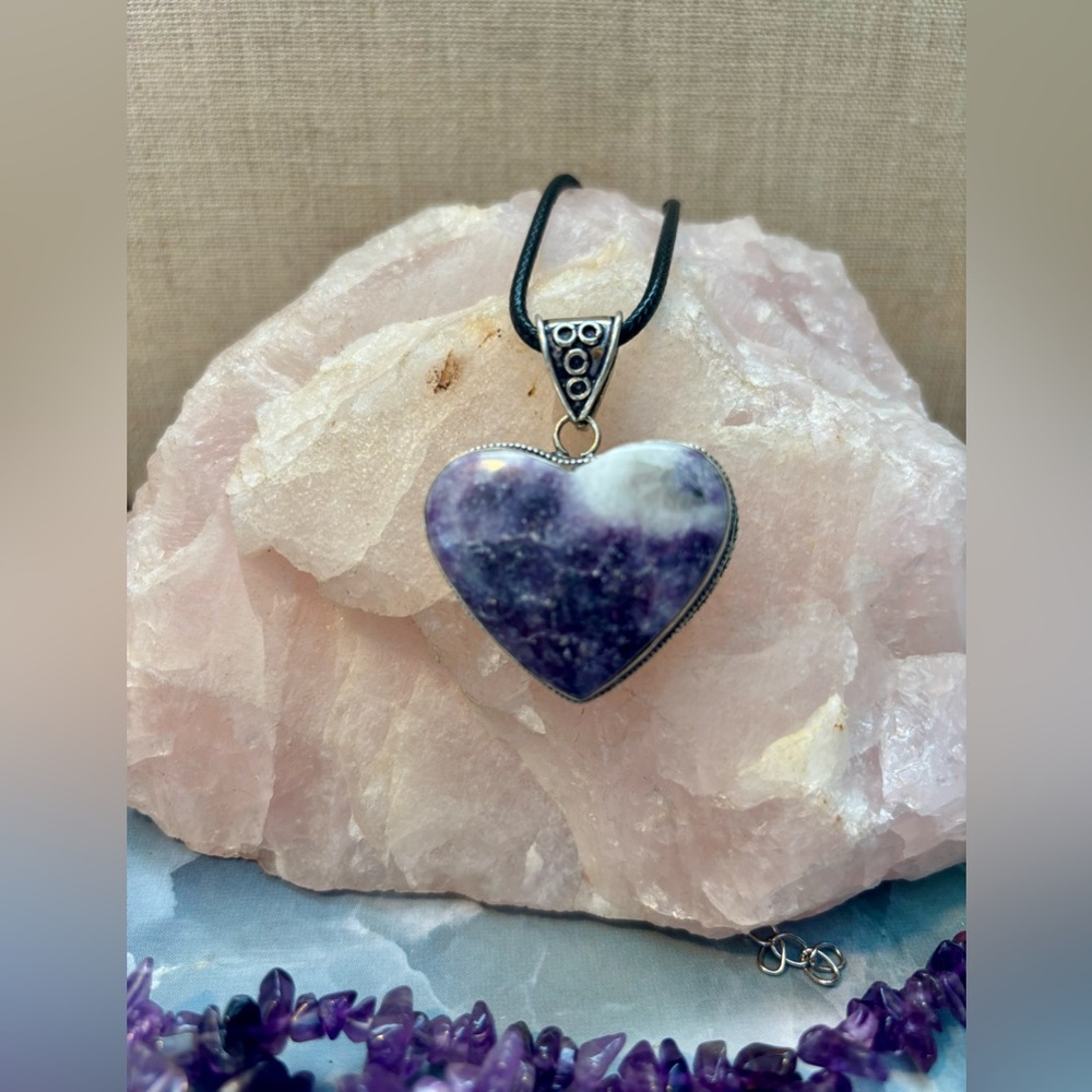Handmade Amethyst Heart On Sterling Silver Pendant